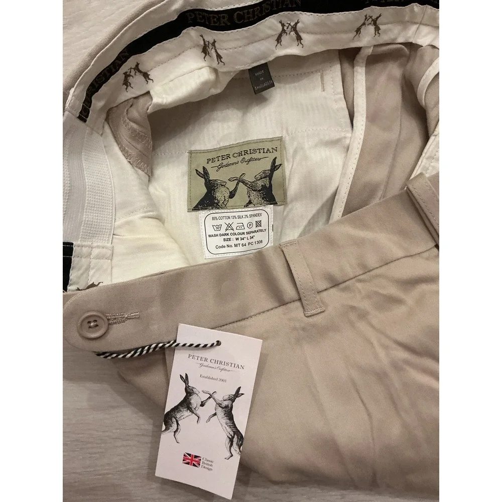 Peter Christian Mens Classic Fit Khaki Dress Pants Size 34x32‎ New With Tags